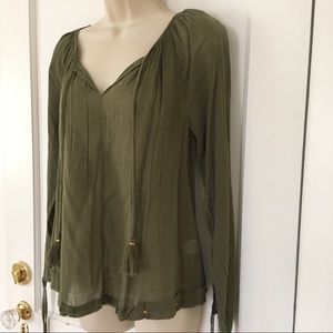 Neiman Marcus Green Top Blouse Peasant Size S